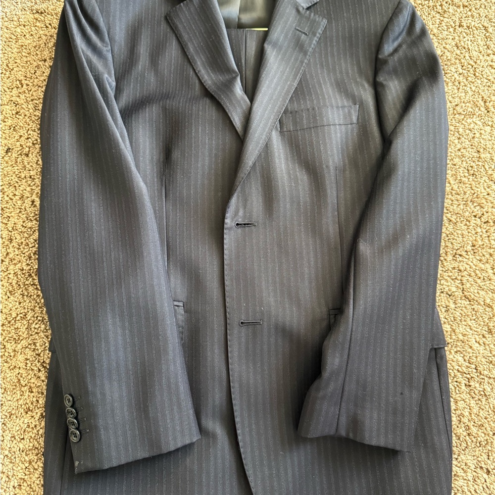 Zegna men’s Navy Suit self stripe